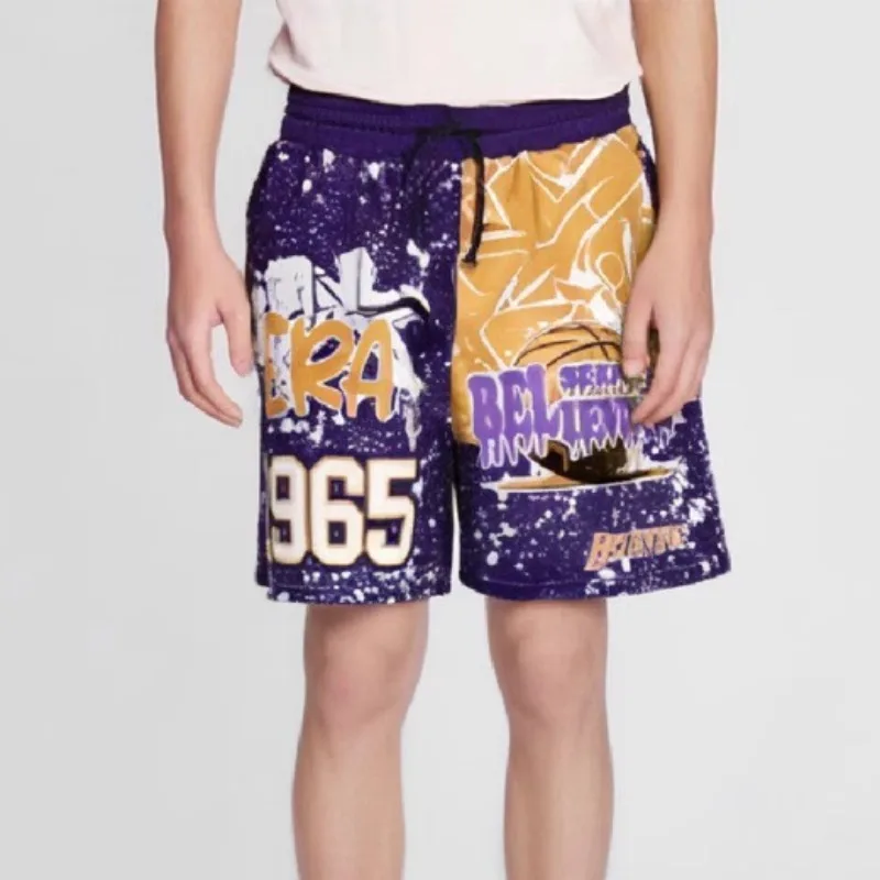 

New Breathable Men GYM Basketball Running Quick-Drying Print Beach Shorts Baggy Fashion Summer American Style Drawstring Casual