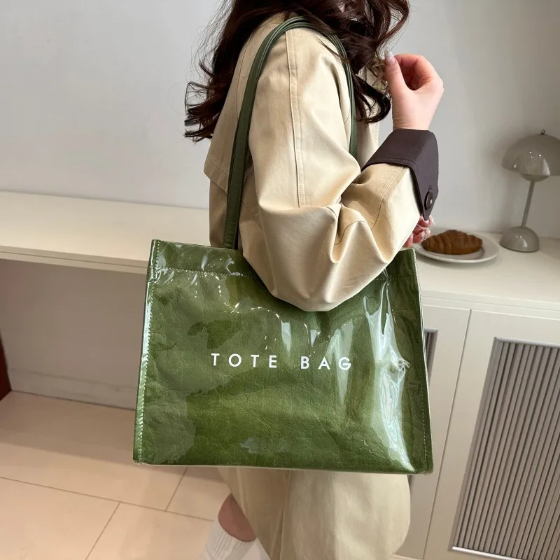 PVC Dupont Paper Shoulder Bag Large Capacity Simple Handbag All-Match Shoulder Bag Female Travel Shopping Date Bag