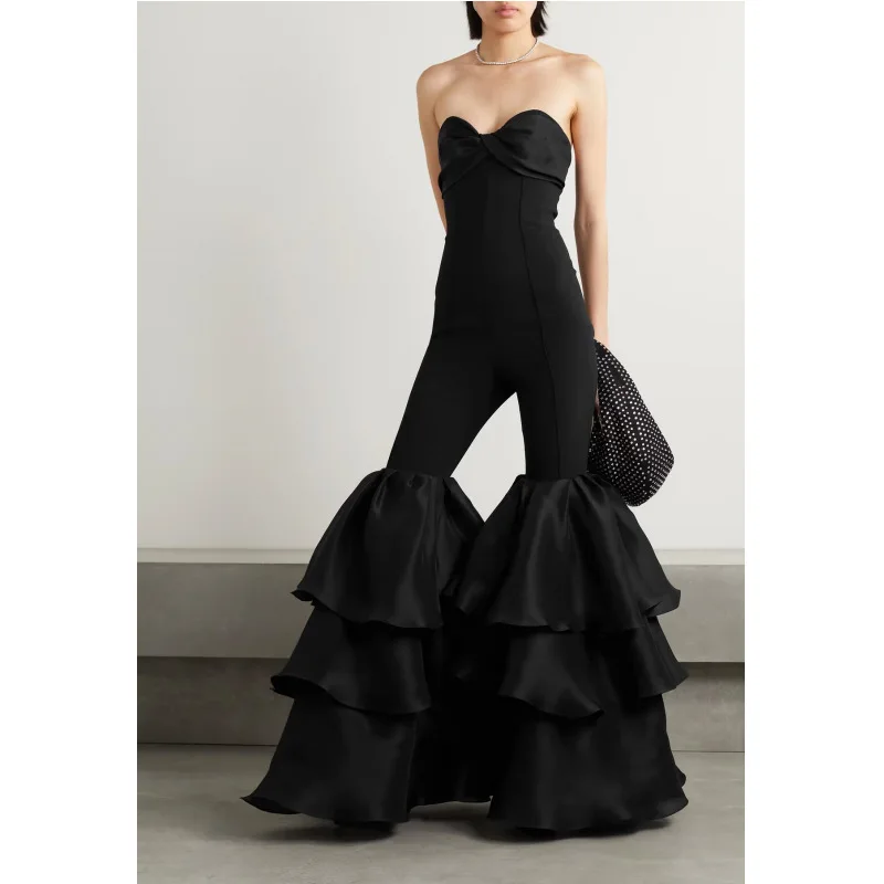 

Party fashionable and personalized design with ruffled flared pants, strapless bandage jumpsuit