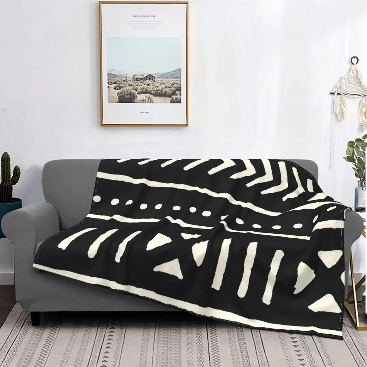 Art african mud cloth black and white portable warm throw blankets for bedding travel