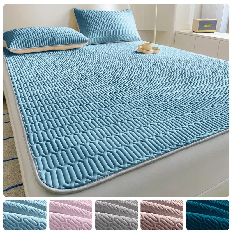 Latex Bed Sheets Bed Cover Washable Non-Slip Solid Covers Solid Color Mattress Topper Summer Bedspread For Summer Dust Mat