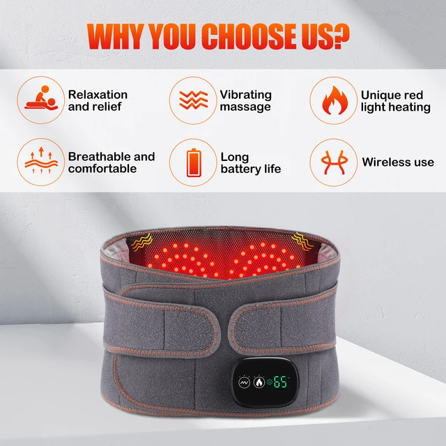 Infrared heating waist massager belt with vibration and lumbar support