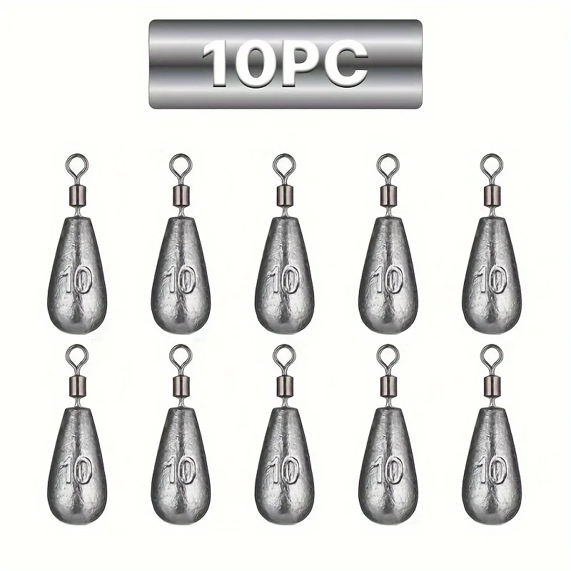10pcs Bullet Lead 8-Character Ring Water Drop Shape Fishing Sinkers-Quick Release, Adjustable, Durable, Corrosion Resistant Fi