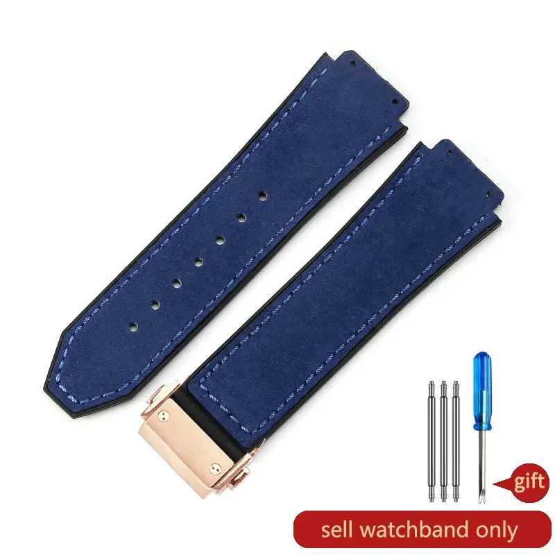 Men's Frosted Leather Watch Strap with Silicone Underskin, Convex Interface, 26x19mm