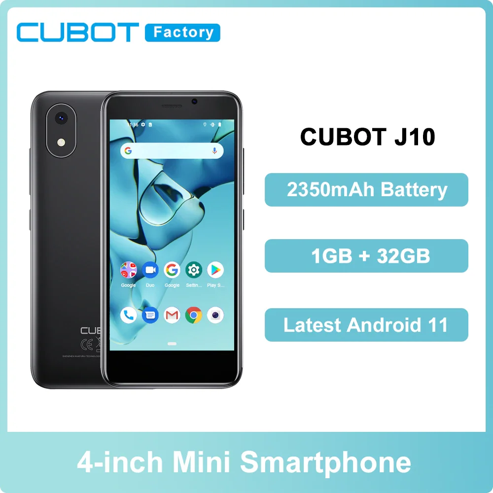 Cubot J10 смартфон с четырёхдюймовым дисплеем, ОЗУ 32 ГБ, ПЗУ 32 ГБ, 2350 мАч, Android 11