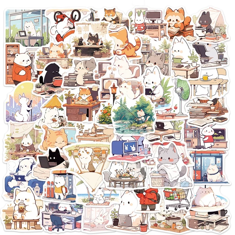 10/30/50PCS Kawaii Animal One Day PVC Sticker Aesthetic for Kids Children's Decoration Scrapbooking Stationery School Supplies