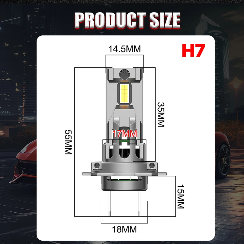 2개 H7 LED 전구 헤드라이트 캔버스 에러 없음 무선 160W 28000LM 미니 LED H7 전구 자동차 헤드램프 자동 램프 플러그 앤 플레이 팬 포함