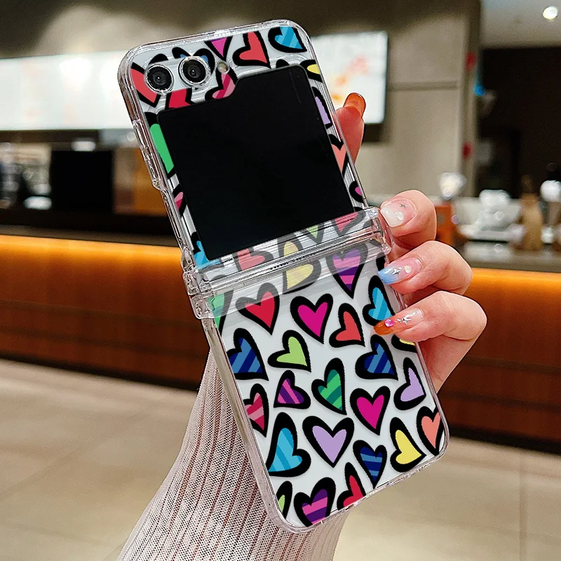 Love Heart Print Transparent Folding Phone Case - Hard PC Cover