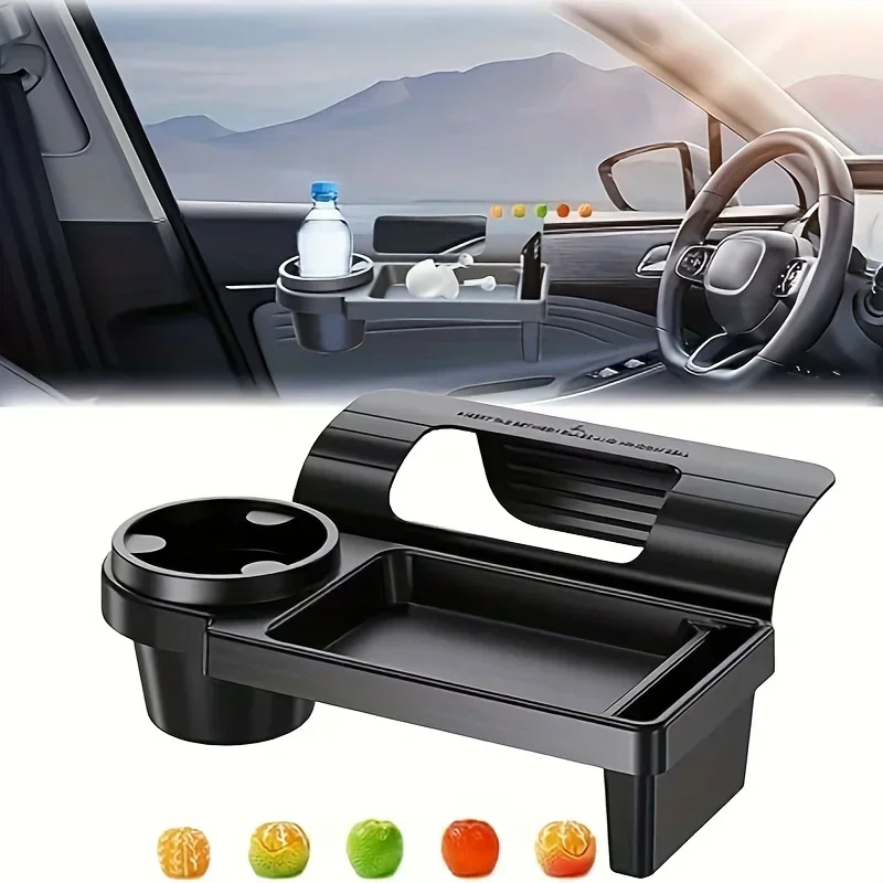 Hot Selling Car Door Side Organizer -Cup Holder & Phone Slot, Durable Plastic Storage for Window Panel, Daily Use Auto Accessory