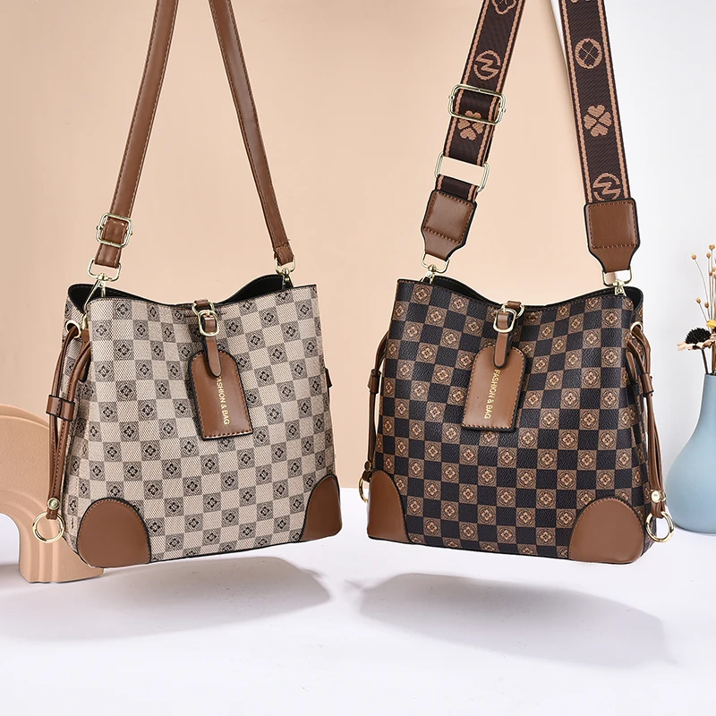 2024 new bucket bag all-in-one fashion all-in-one handbag Large capacity women's single shoulder crossbody bag zipper buckle PU 4