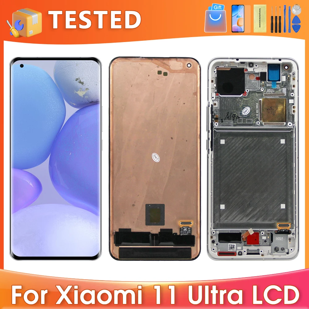 ЖК-дисплей 6,81 дюйма для Xiaomi Mi 11 Ultra, сменный сенсорный экран с цифровым преобразователем в сборе для Mi11 Ultra M2102K1G M2102K1C