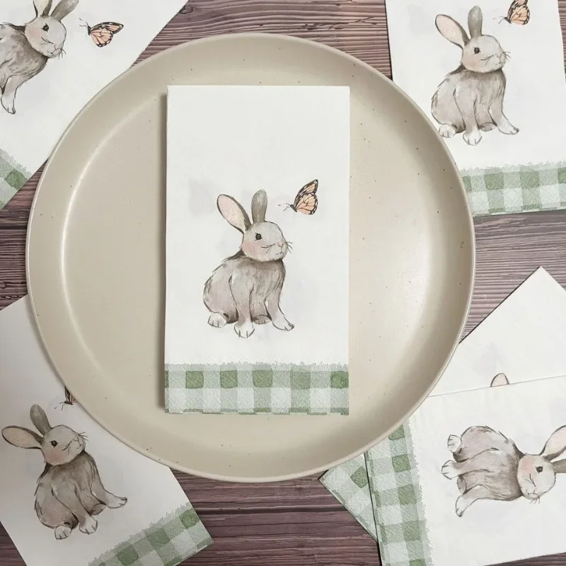 3-Ply Easter Bunny Printed Rectangular Napkins 20pcs Large Size 33*40 Butterfly Bone Bart Paper Bunny Butterfly Pattern paper napkins