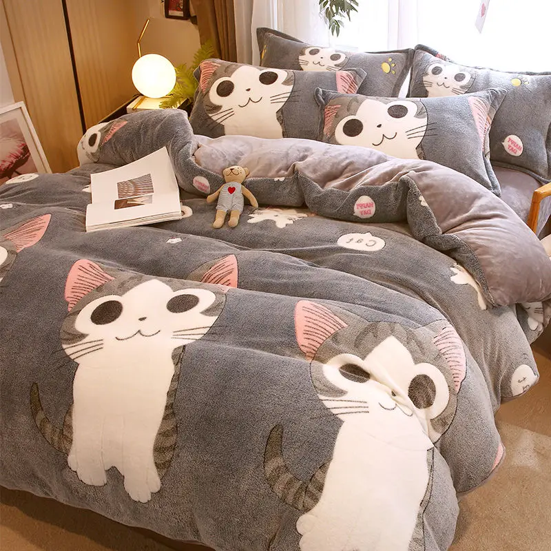 

Зимнее теплое бархатное покрывало, фланелевое одеяло с 3D рисунком кота из мультфильма, животного, 220x240 см, роскошный комплект постельного белья для двуспальной кровати