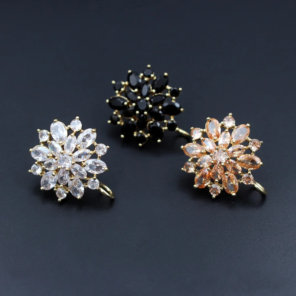 

6 пар позолоченных сережек-гвоздиков, прозрачные черные кубические циркониевые Цветочные кластеры, серьги-гвоздики, коннекторы, «сделай сам», женские свадебные украшения