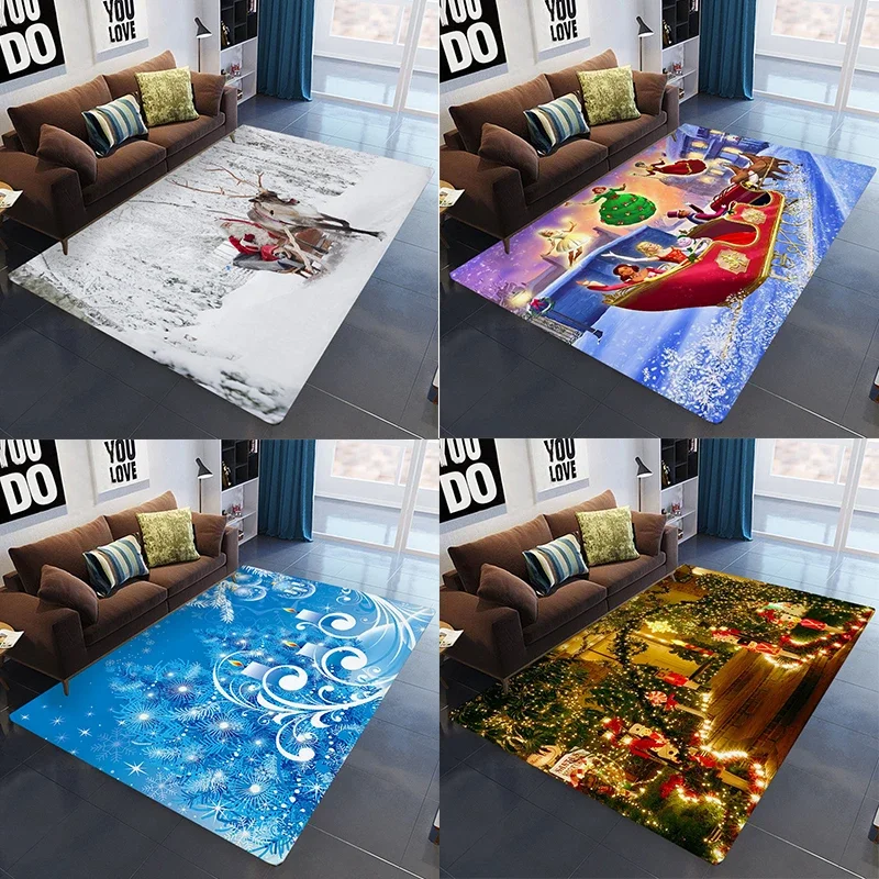 

Customizable Blue Christmas Tree Snowflake Floor Mats Bedroom Living Room Kitchen Anti-slip Door Tapis