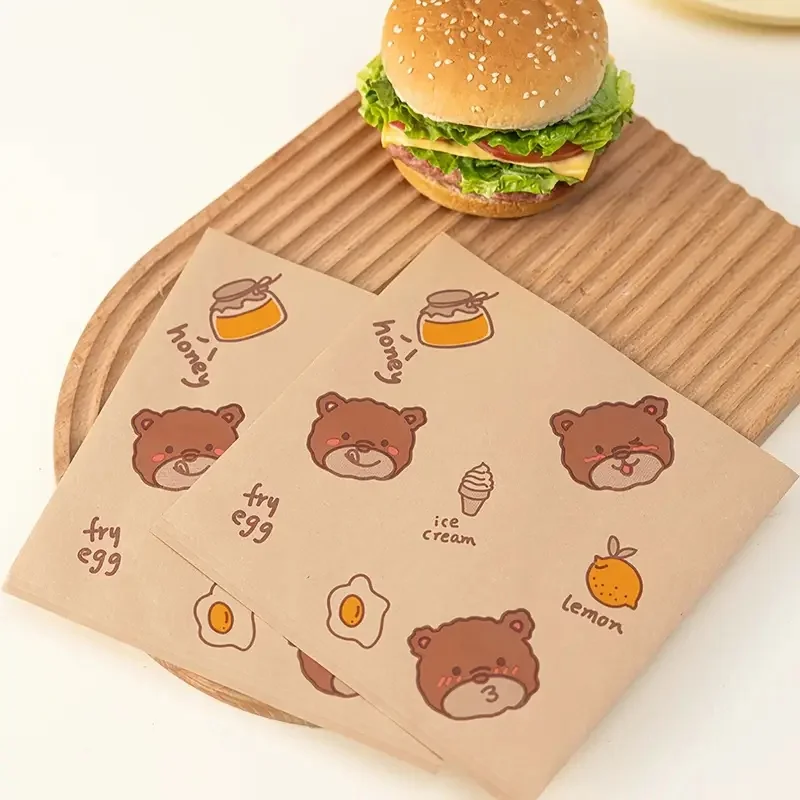 100-Pack Oil-Proof Sandwich Wrappers with Cute Bear Design, Microwave and Oven Safe, Le... - SKU OPSW1618 - UGI Packaging