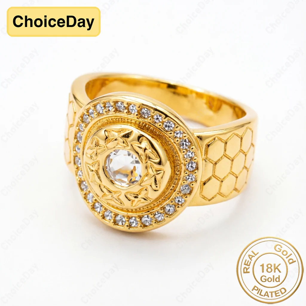 18K Gold Plated Exquisite Round Zirconia Ring Fashionable Women's Engagement Party Gift Jewelry Accessories - 2