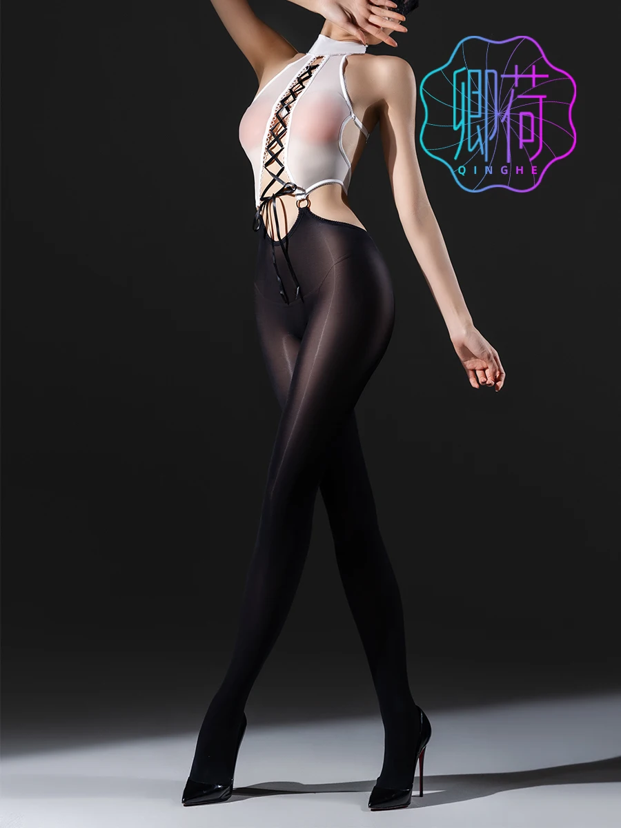 

40-75kg 150-175cm Sexy See Through Lace Up Women Jumpsuit Tights Sexy Lingerie Leotard Pantyhose
