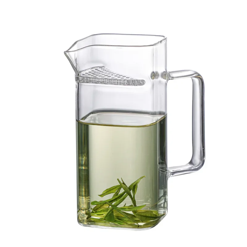 Glass Tea Cup Household Thick Glass Fair Cup Tea Pot Heat-resistant Square Crescent Shaped Filter Integrated Strainer