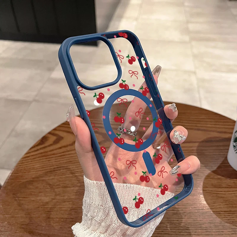 Red Cherry Bow Magnetic Clear Phone Case with Magsafe