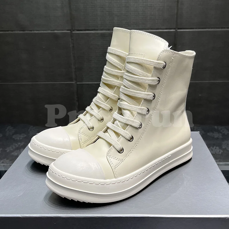 

Unisex Style Flat Shoes Spring Autumn Genuine Leather Upper Side Zipper Design High Top Lovers Shoes Versatile Women Loafers
