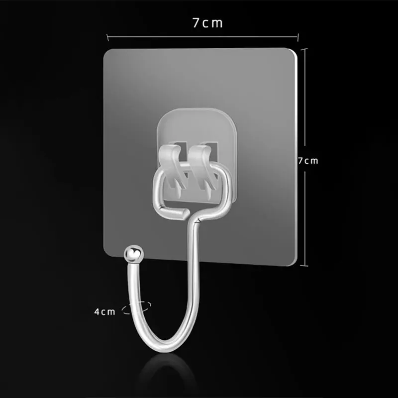 Big Size Hook Self-Adhesive PVC & Stainless Steel Transparent Multi-Purpose Wall Holder Door Rack Kitchen Storage Organizer