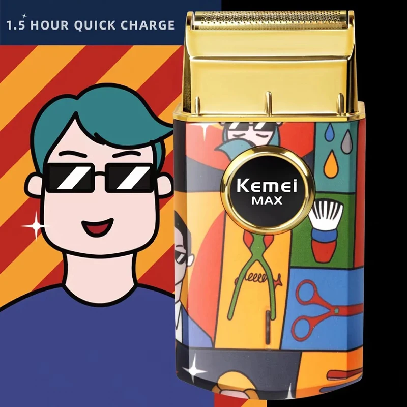 electric shaver Retro Graffiti Usb Charging Electric Shaver Kemei Km-Rs7098 Men Gifts Single Net Shaver