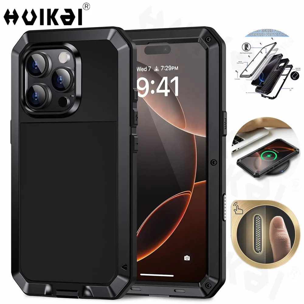 Rugged Shockproof Metal Phone Case with Glass Screen Protection