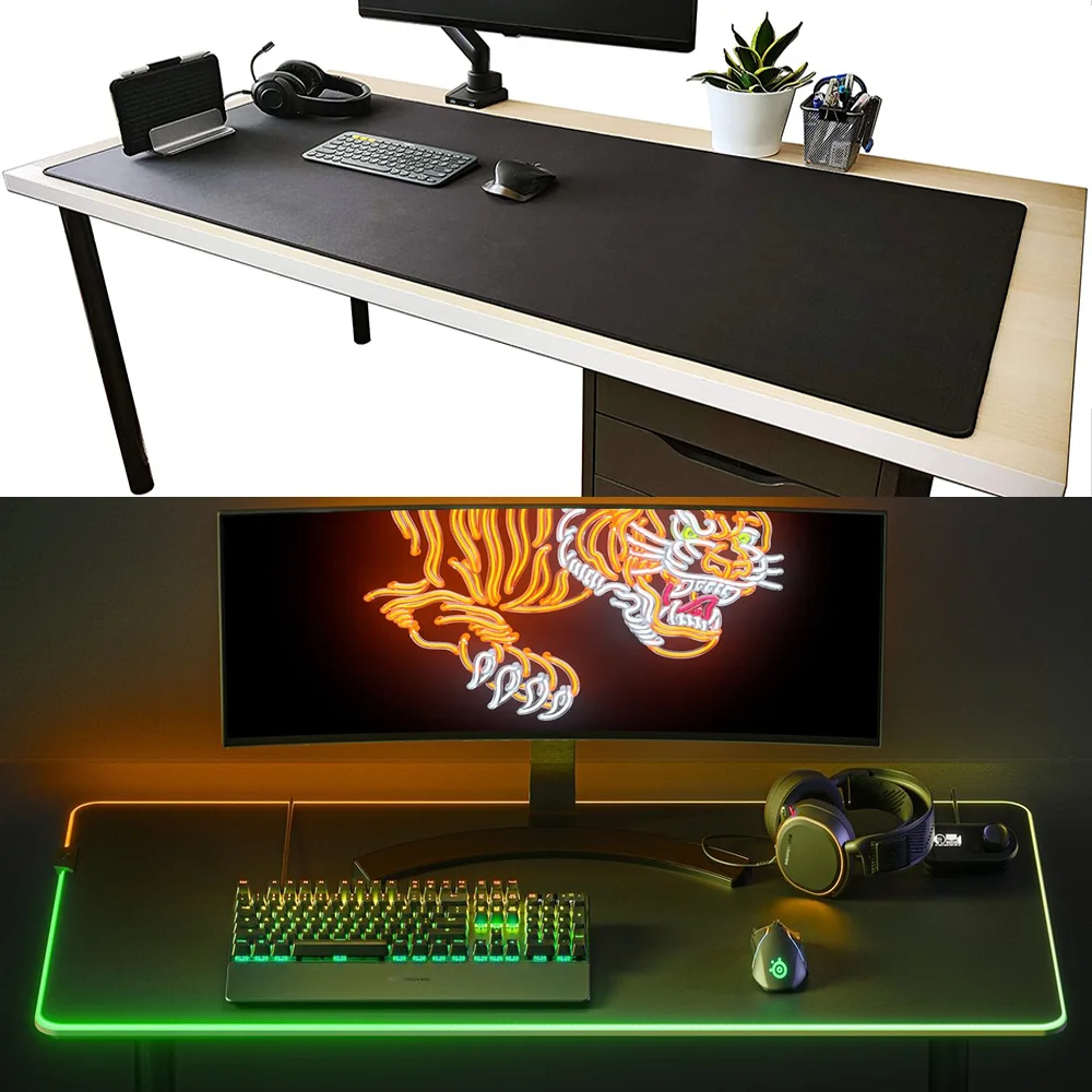 Tapete de Mesa Branco Grande 120x60 Gaming Xxxl Tapete de Rato Rgb Led Preto Mausepad Gamer 500x1000 Slipmat Borracha Acessórios para Computador Grande - Imagem 3