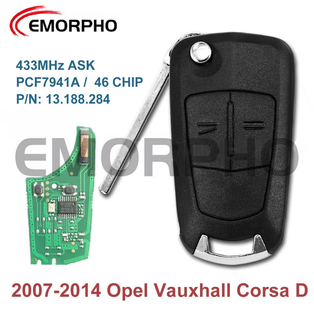2 button Remote Car Key car remote key for Opel Vauxhall Corsa D G4 2007 2008 2010 2012 2013 2014 EMORPHO 13.188.284 PCF7941A 46 Chip 433MHz