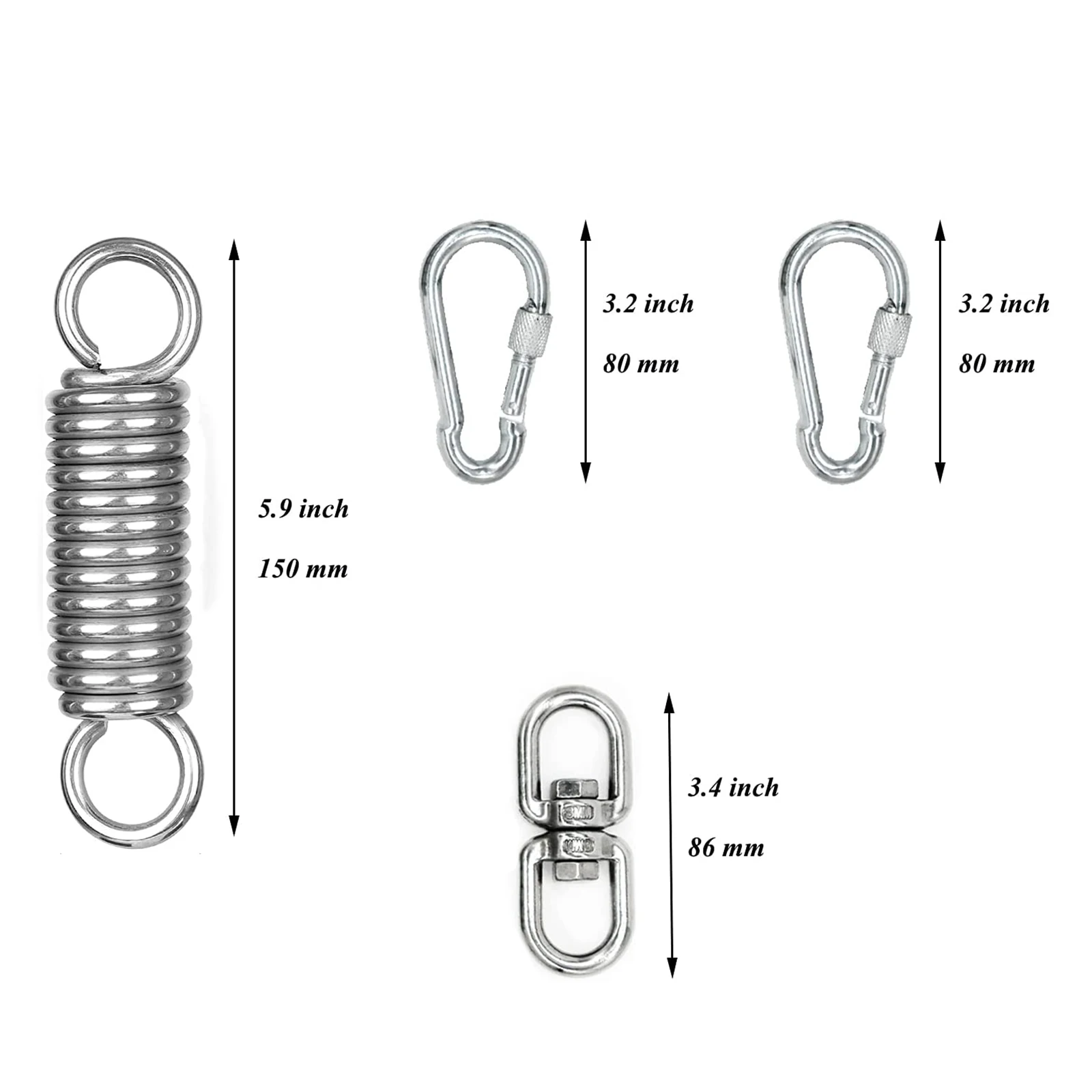 Swing Chair Hammock Spring Snap Carabiner Clips 500LB Capacity Hanging Chair Spring 360 Rotating Hook Kit Hanging Accessories hammock mount