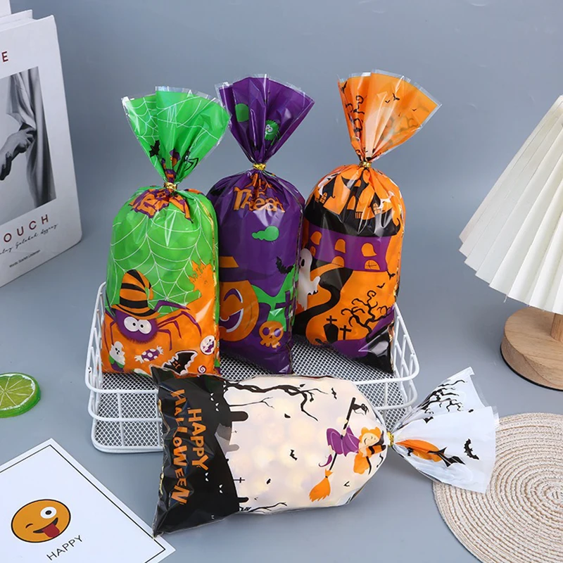 50Pcs Thanksgiving Treat Bags - Fall Themed Cellophane Goodie Bags With Gold Twist Ties