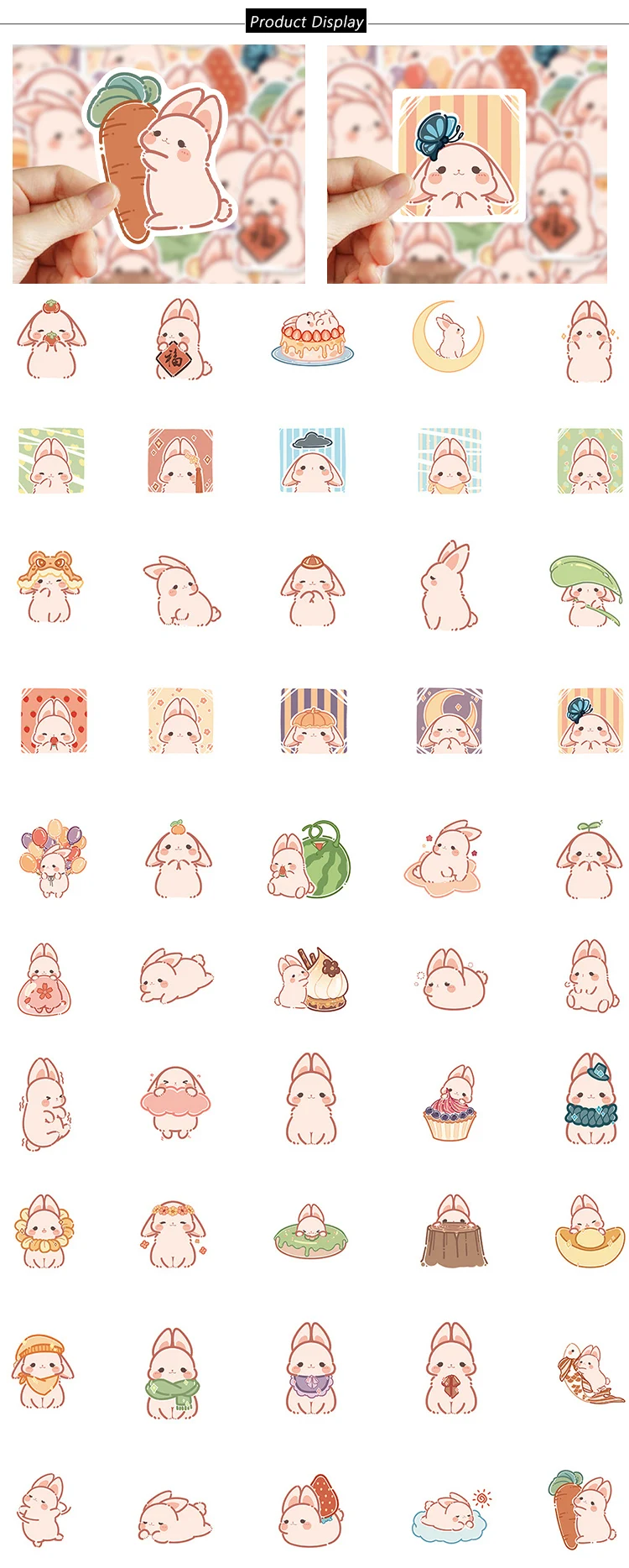 50 Stück Scrapbook-Aufkleber Kawaii Cartoon Kaninchen dekorative Tag Mädchen DIY Kunst Scrapbook Tagebuch Kalender Album PVC wasserdichte Aufkleber – Detail 2