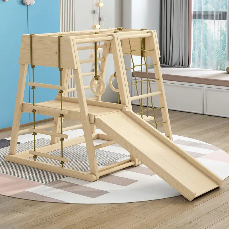 Children's solid wood climbing frame indoor baby wooden slide swing rock climbing combination home small amusement park