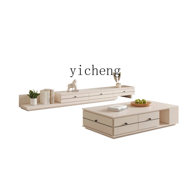 

ZC Cream Style Coffee Table TV Cabinet Wall Cabinet Modern Simple Integrated Background Wall Curio Cabinet