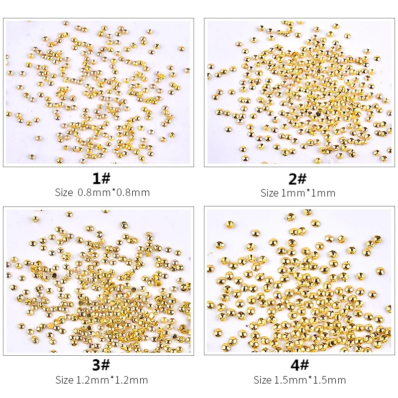 2 Packs Approx 2000pcs Gold Silver Mini Caviar Beads 0.8mm/1mm/1.2mm/1.5mm Half Round Metal Nail Studs Nail Art Decorations 2