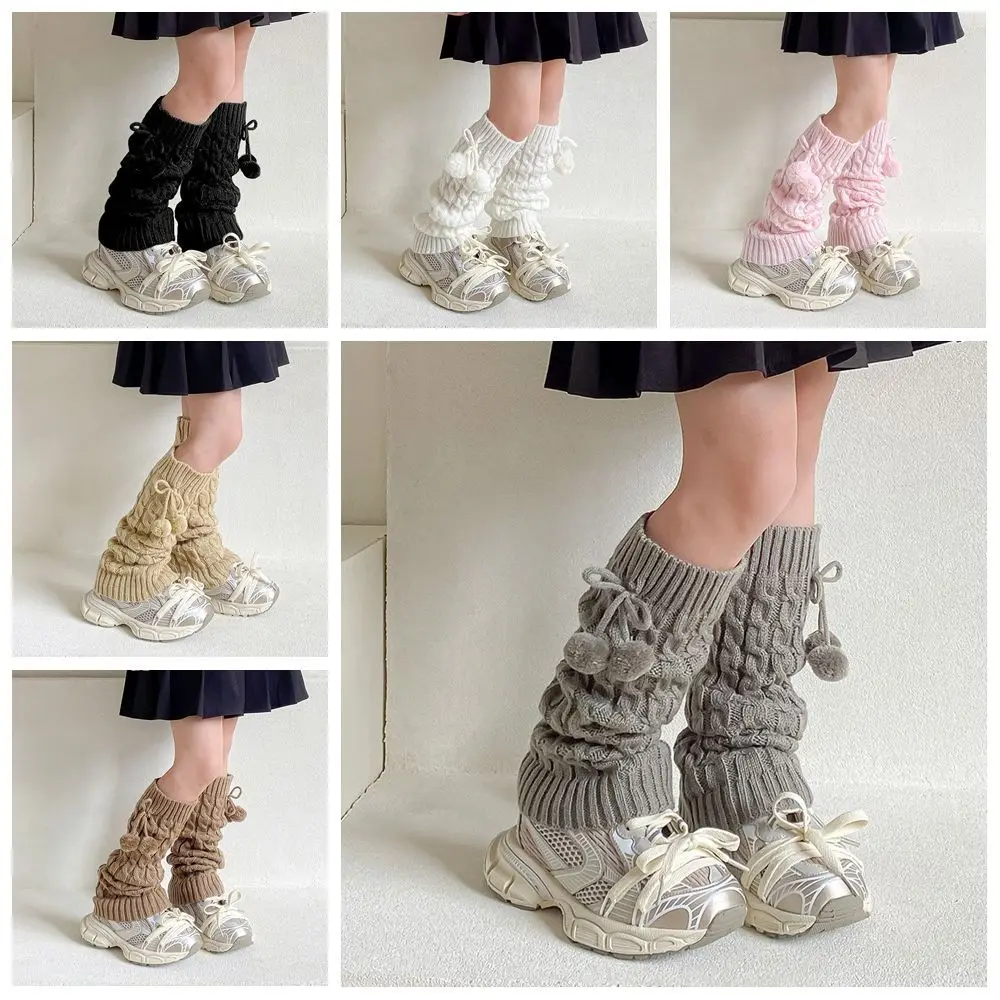 Kawaii Korean Style Children's Leg Warmers Balletcore Harajuku Knitted Leg Cover Foot Cover Woolen Plush Ball Leg Socks Baby