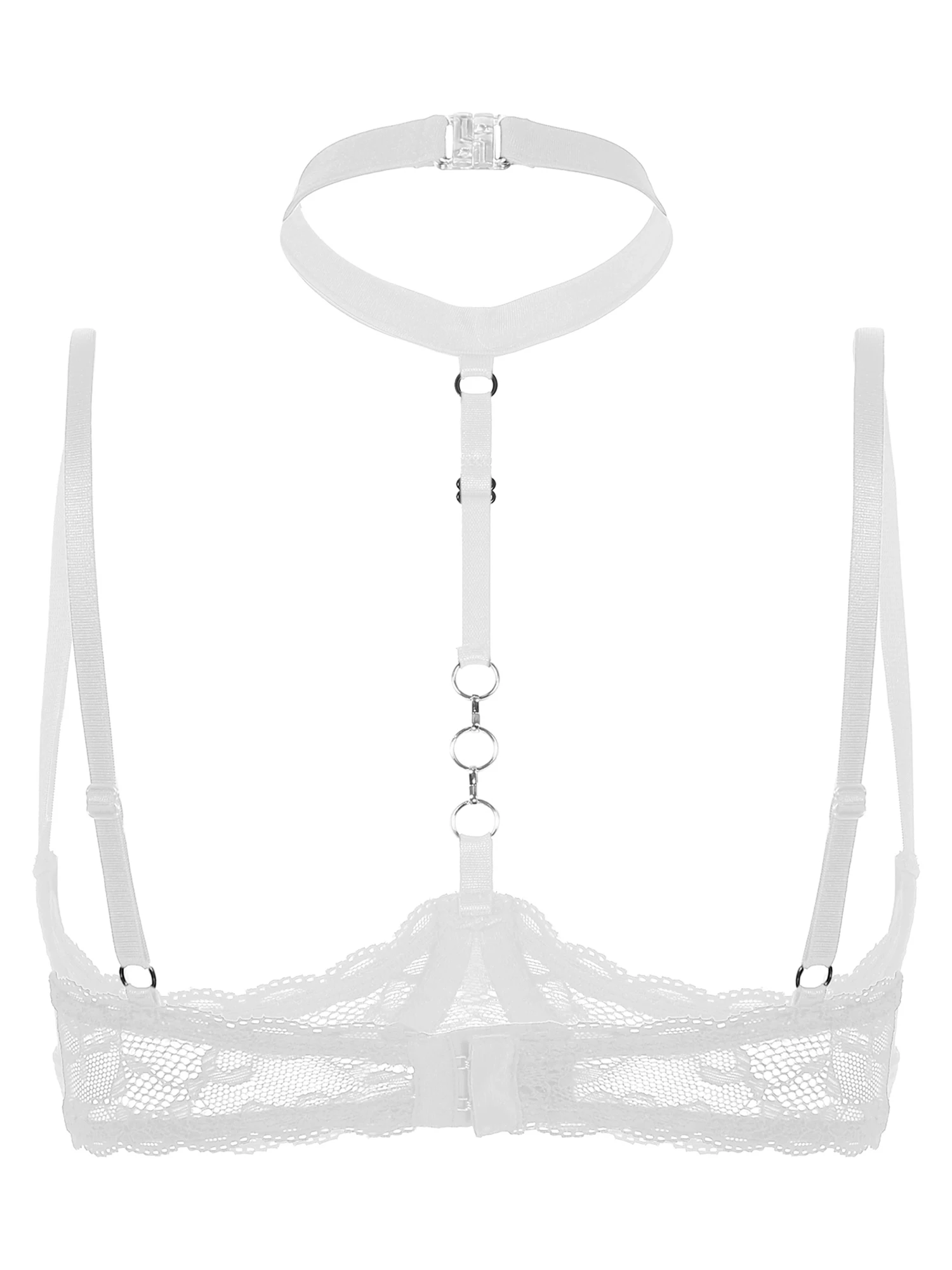 Lady See-through Soft Lace Open Cups Bra Exposed Nipples Halter Neck Underwire Brassiere Chest Brace Lingerie Nightwear erotic lingerie