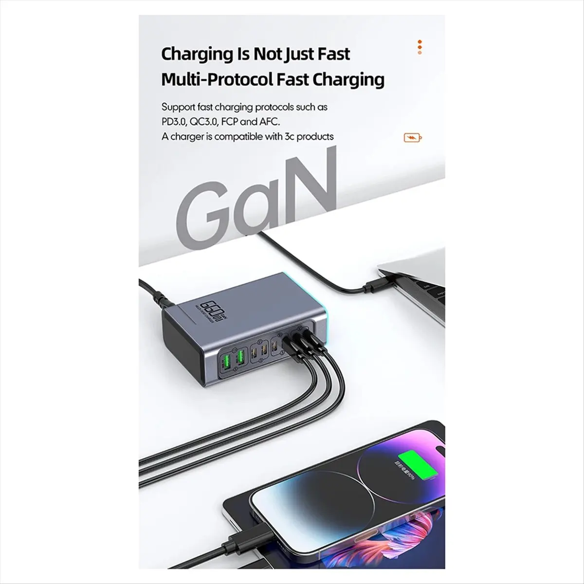 A10I 660W GaN 충전기 USB C 고속 데스크탑 8포트 USB 타입 C PD 충전기 3.0 고속 충전기 아이폰16/15용 EU 플러그