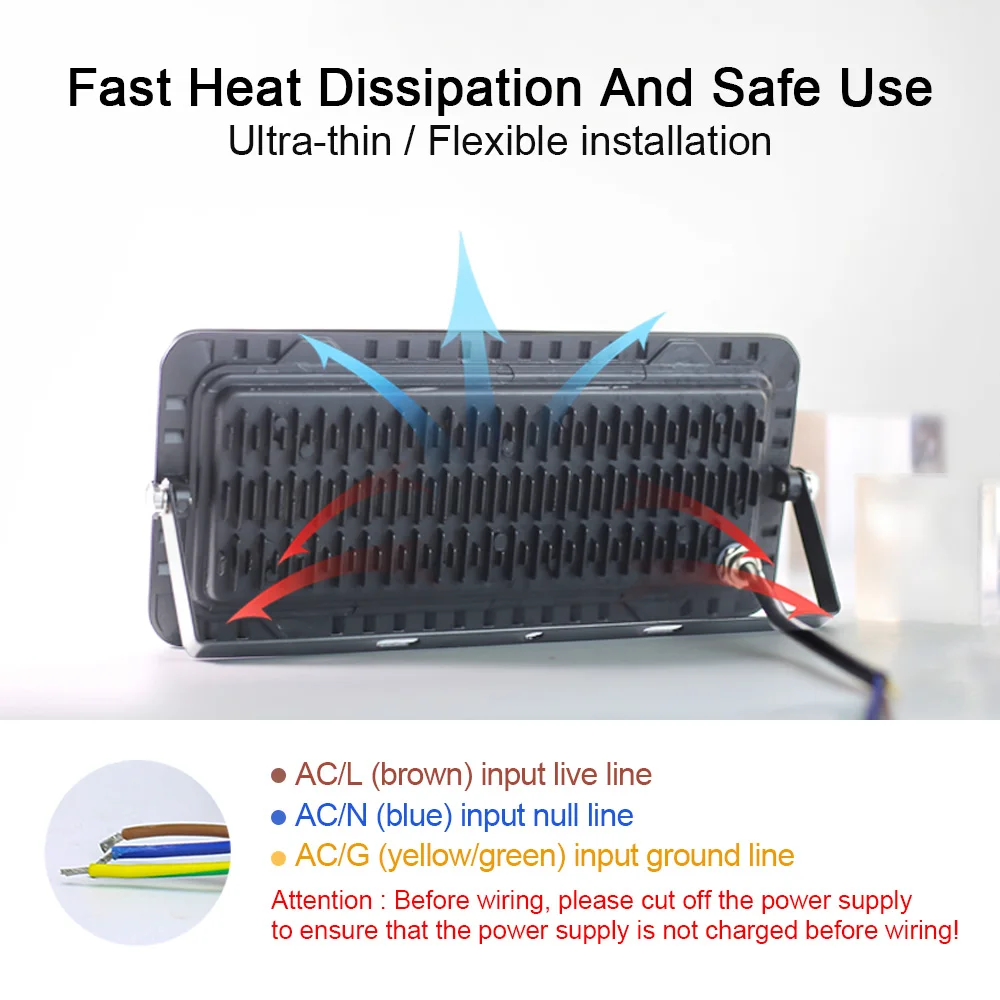 LED 투광 조명, AC 220V 200W 100W 50W IP66 방수 야외 정원 벽 조명 프로젝터, 조경 스포트라이트 COB 투광 조명
