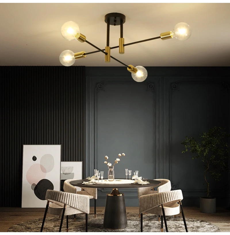 Modern Ceiling Lamp E27 Decor Home Lighting Fixture Retro Industrial Chandelier Wrought Iron Decoration Pendant Light Ceiling