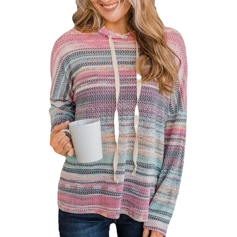

Autumn New Pullover Drawstring Hoodie Women's Personality Multicolor Loose Cover Long Sleeve Sweater Wear