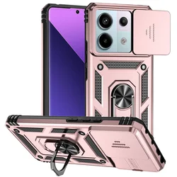 Shockproof Armor Case with Magnetic Holder and Lens Protector Cover - Poco M4 Pro (Rose gold)