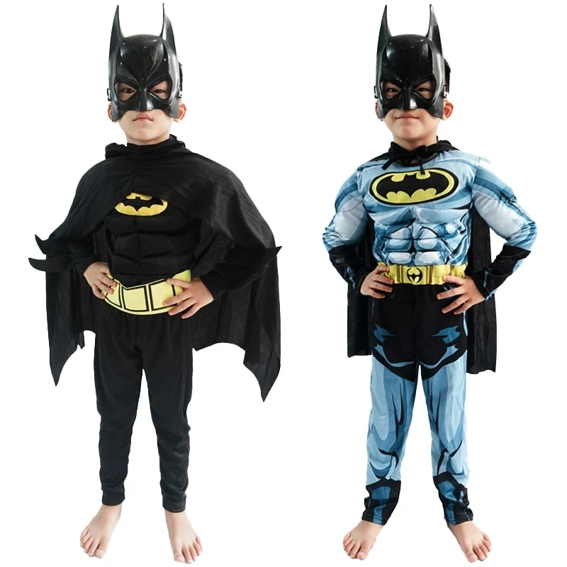 Kids Bat Cosplay Jumpsuit Hero Costume Suit with Cape Mask Men Superhero Wayne Cosplay Halloween Carnival Party