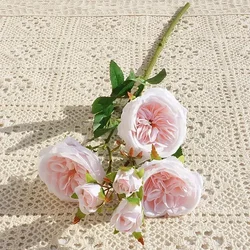 Austin Rose Branch Silk Flowers - Elegant Artificial Bouquet for Valentine's Day, Weddings, and Home Decor (Pink)