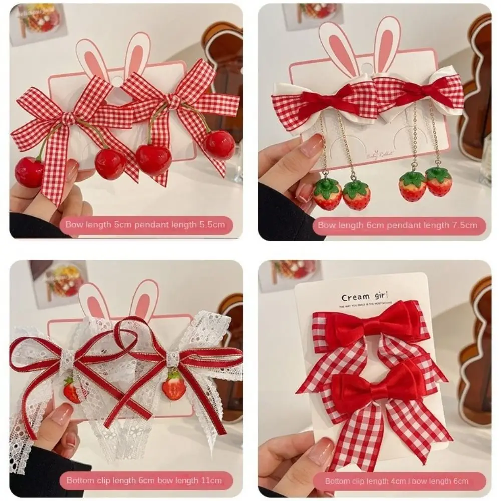 Red Cloth Hair Clip Cherry Bow Headband for Girls