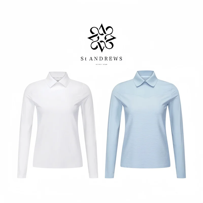 ST ANDREWS 2024 Autumn New Women's Golf Clothing Slim-fit Breathable Casual Versatile Long-sleeved Polo Shirt 3