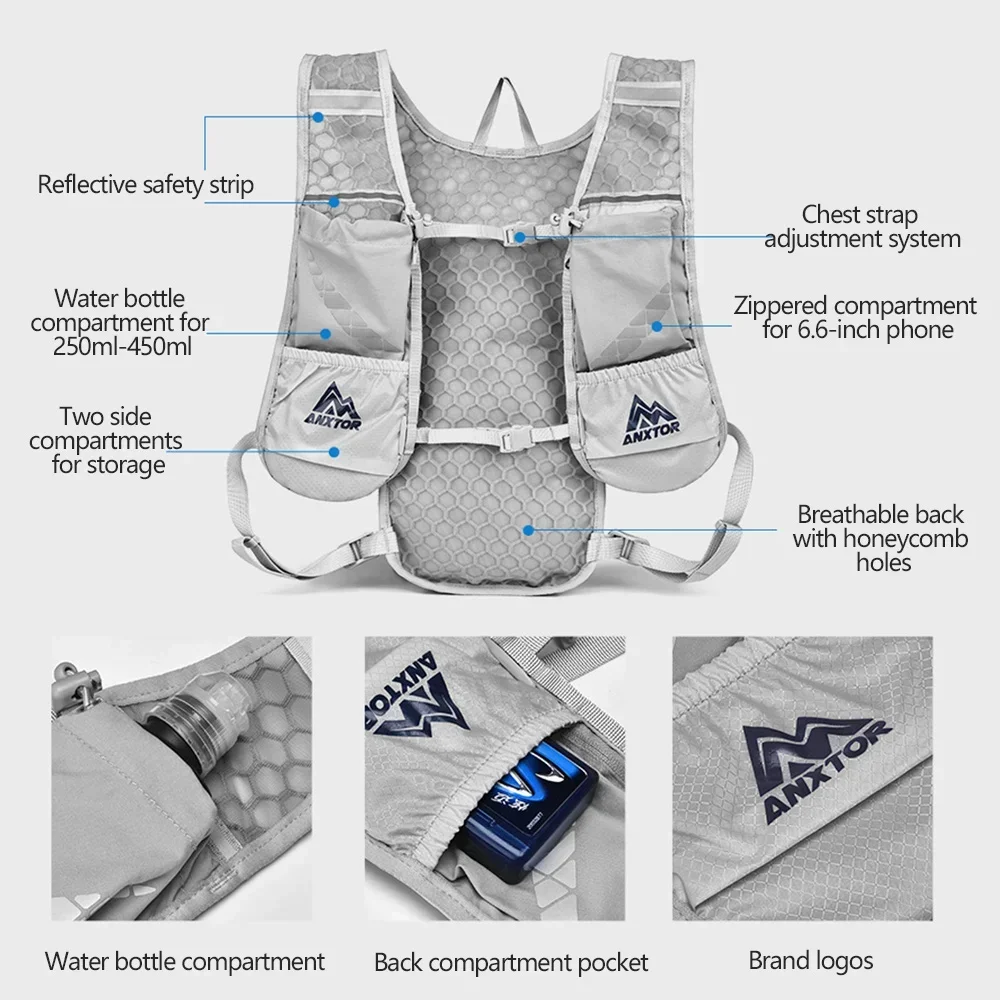 Trail Running-ultra-light 5L Backpack Running Hydration Vest Marathon Can be used with 1.5L 500ML water bag