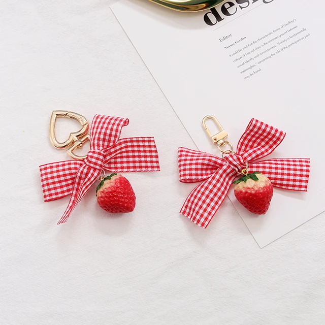 Strawberry Keychain Wristlet Cute Key Fob Strawberry Lanyard for