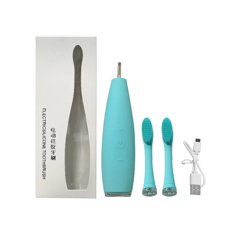 IPX7 silicone toothbrush 2 brush heads 150mAh USB Charging Automatic Vibrate Dental Electrical 4